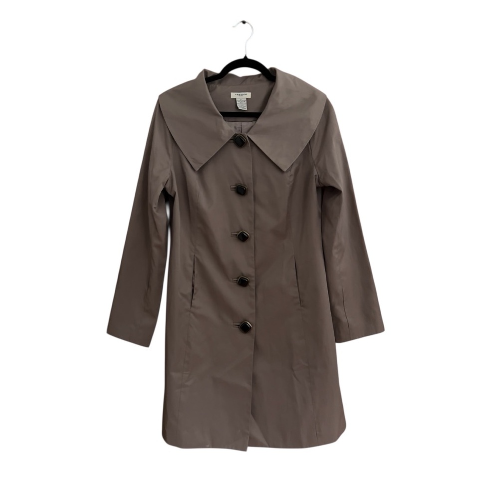 Vintage Vertigo Paris Taupe Trench Coat-Dramatic Collar, Audrey Hepburn Vibes